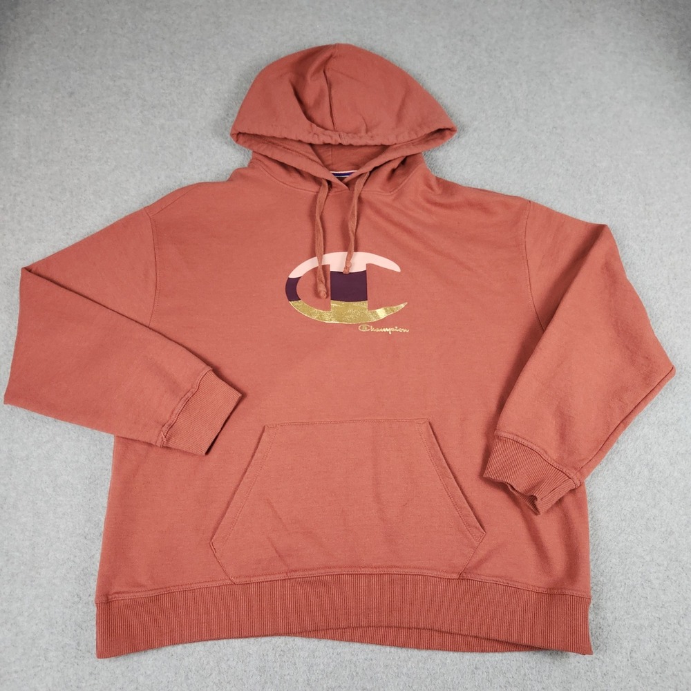 Champion Hoodie Womens 1X Rust Orange Fleece Lined Kangaroo Pocket Pullover